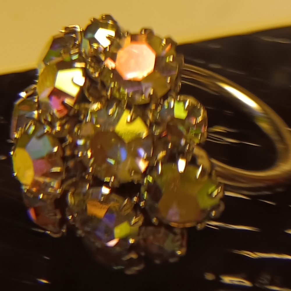 GORGEOUS VINTAGE AB RHINESTONE ADJUSTABLE RING EC - Picture 11 of 12
